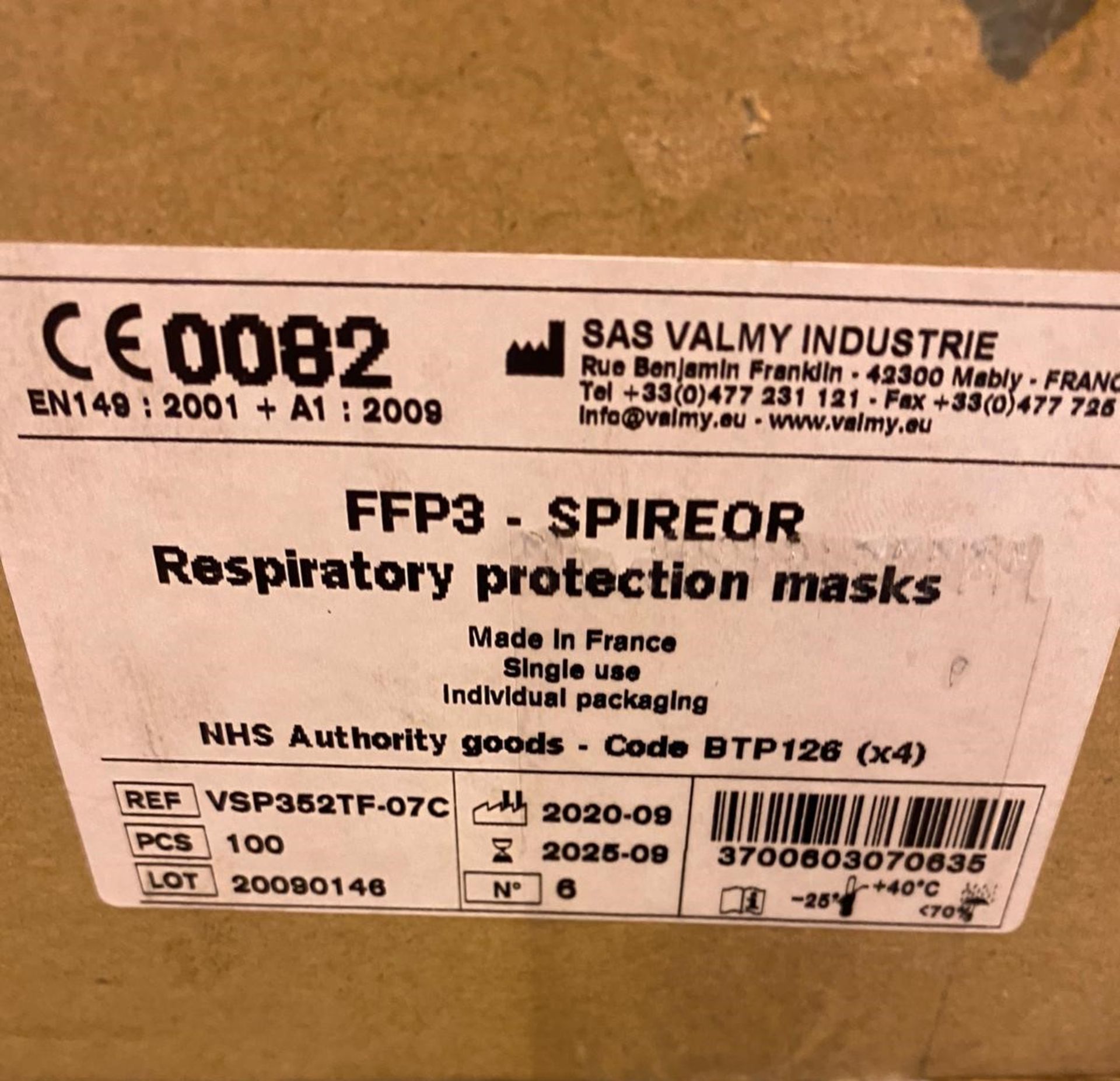 1,000 x Valmy Spireor Resparitory FFP3 Face Masks - NHS Approved - Stock Code VSP352TF-07C - New - Image 6 of 7