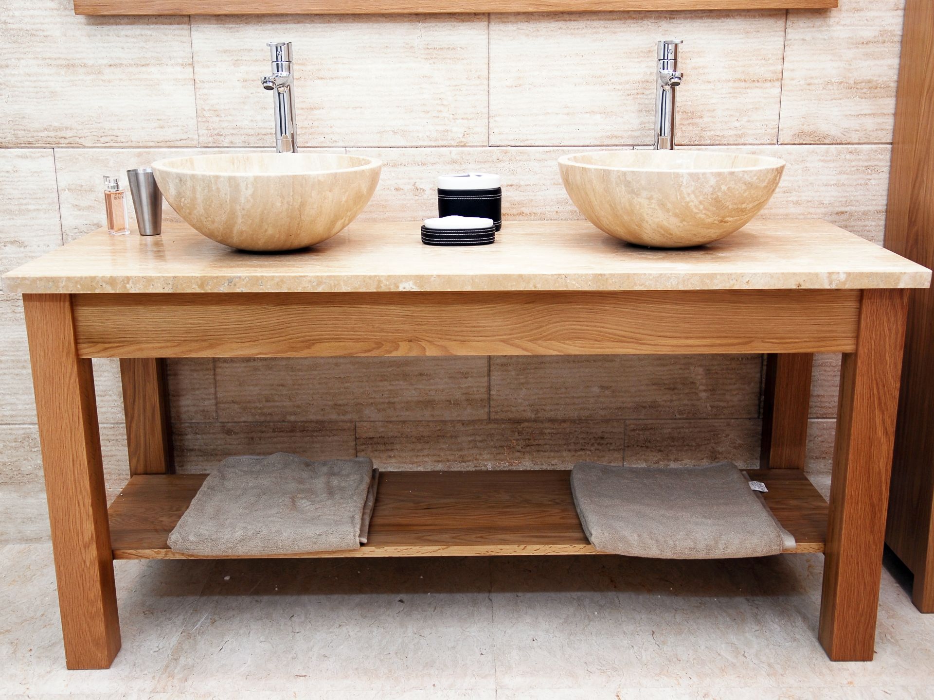 1 x Stonearth 'Prestige' Open Shelf 1500mm Countertop XL Washstand - American Solid Oak - Original