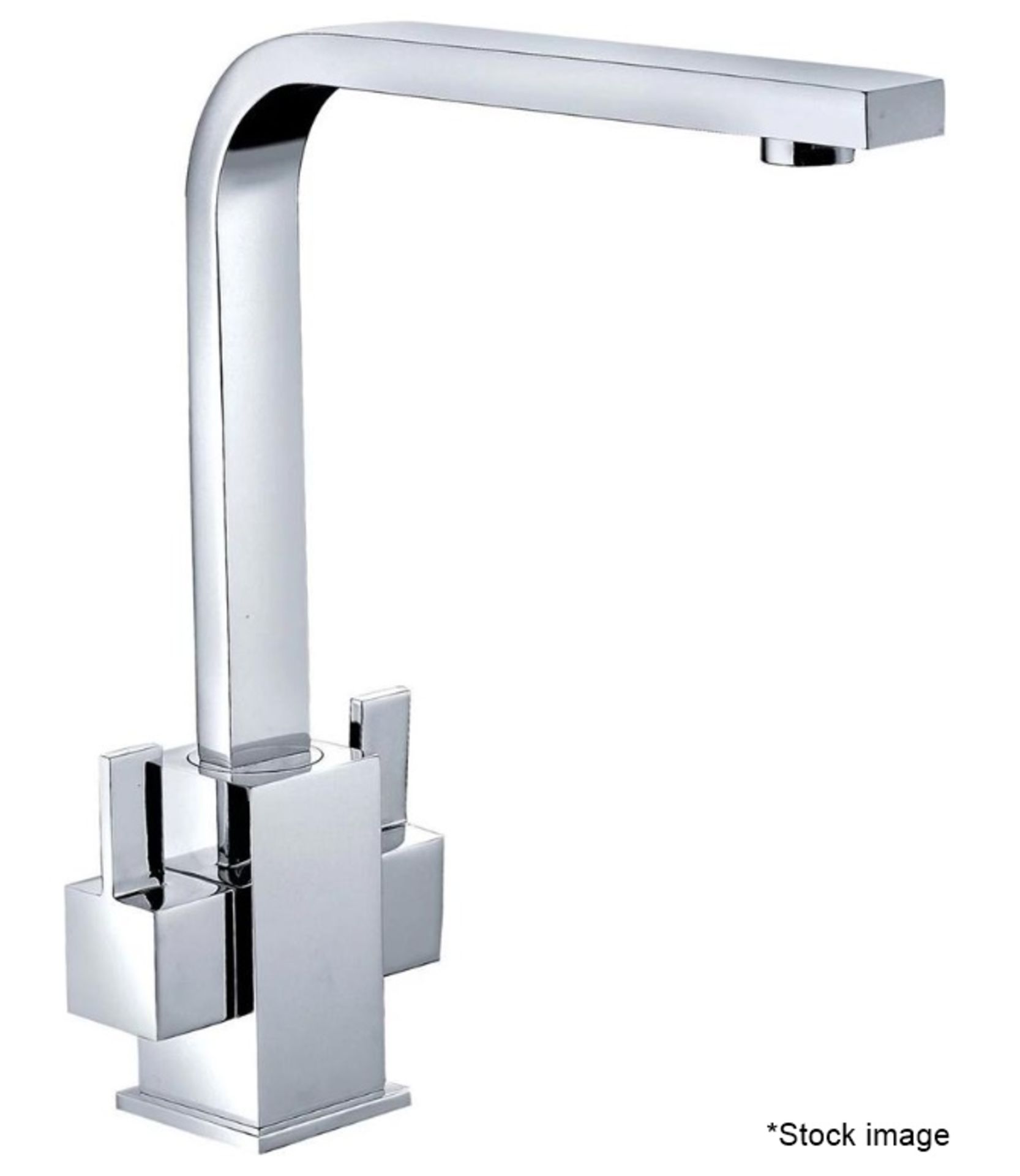 1 x CASSELLIE Square Dual Lever Mono Kitchen Sink Mixer Tap In Chrome - Ref: KTA015 - New & Boxed