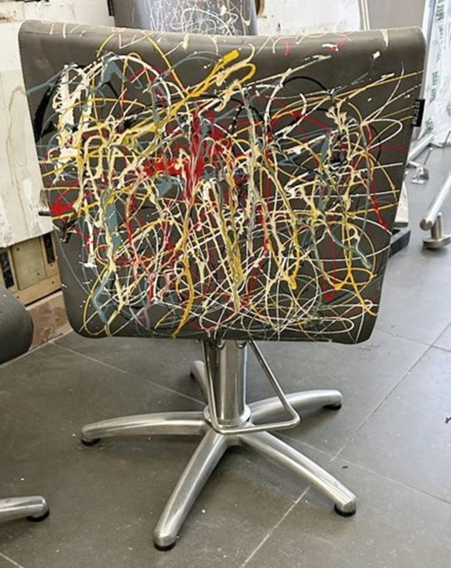 1 x REM Leather Stylist Chair Featuring Especially Commissioned Abstract Paintwork By A Renowned - Image 2 of 6