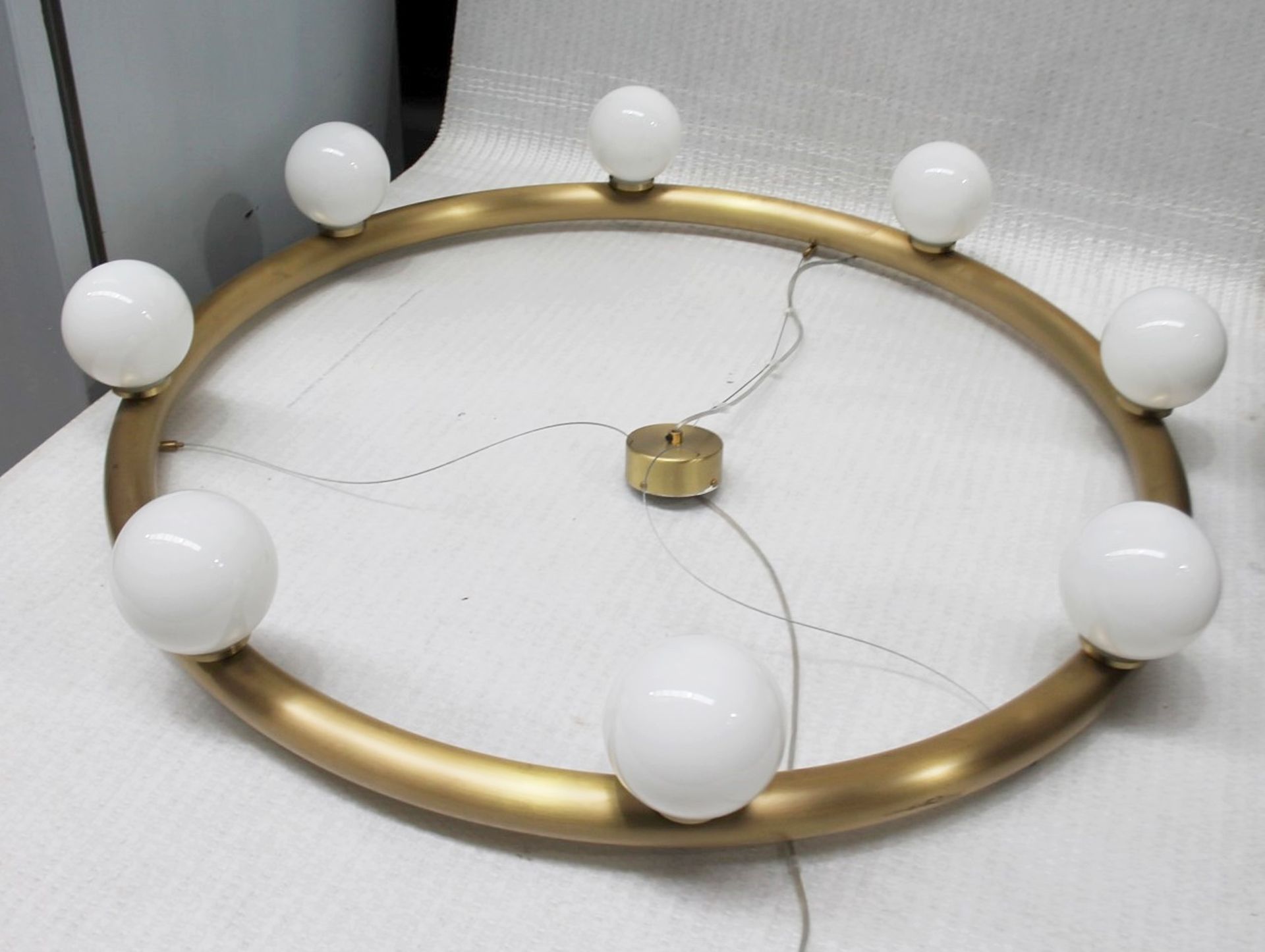 1 x Huge Luxury Statement Circular 8-Light Chandelier In Brass With Opal Shades - Price £3,540 - Image 6 of 10
