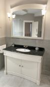 1 x GAMADECOR Luxury Solid Wood, Marble Topped Vanity Unit with a Round Inset Ceramic Sink -