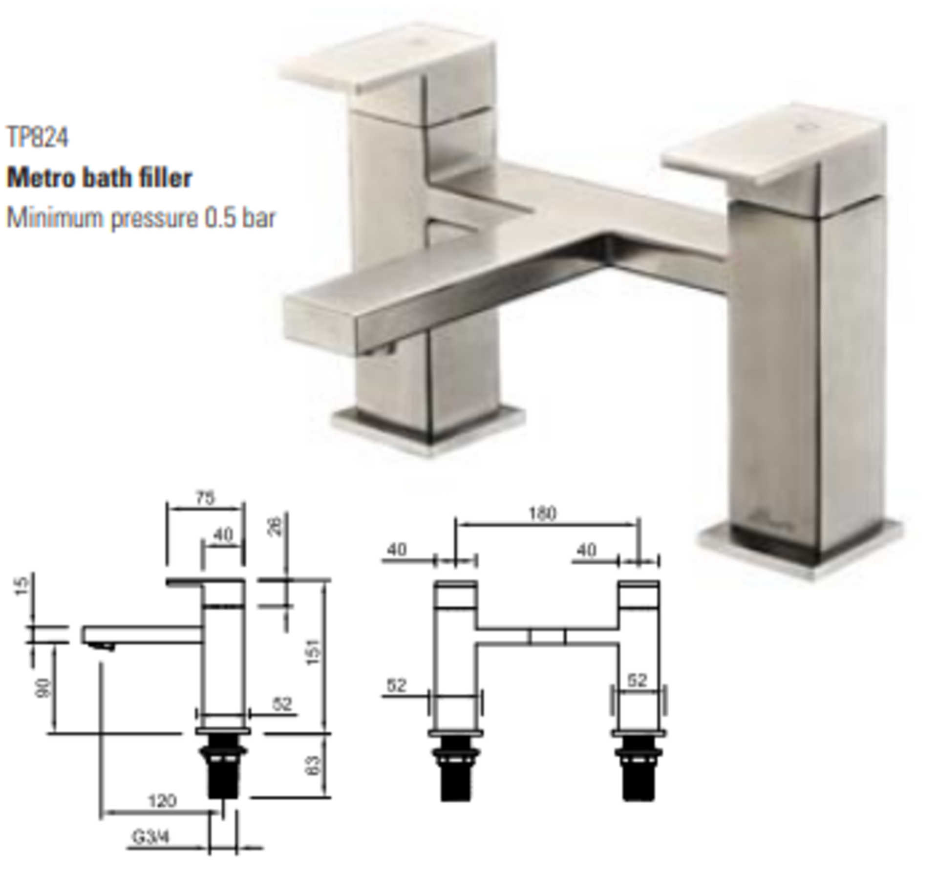 1 x Stonearth 'Metro' Stainless Steel Bath Filler Mixer Tap - Brand New & Boxed - RRP £340 - Ref:
