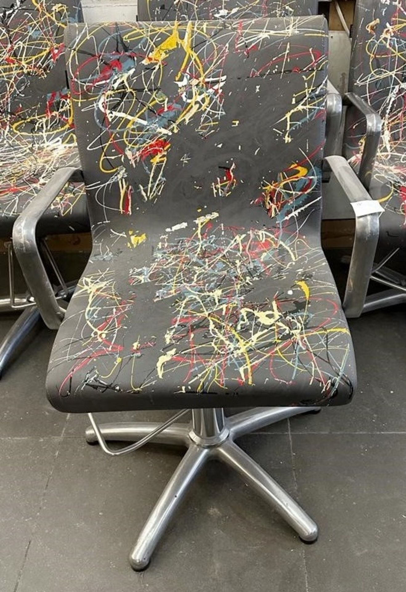1 x REM Leather Stylist Chair Featuring Especially Commissioned Abstract Paintwork By A Renowned - Image 5 of 7
