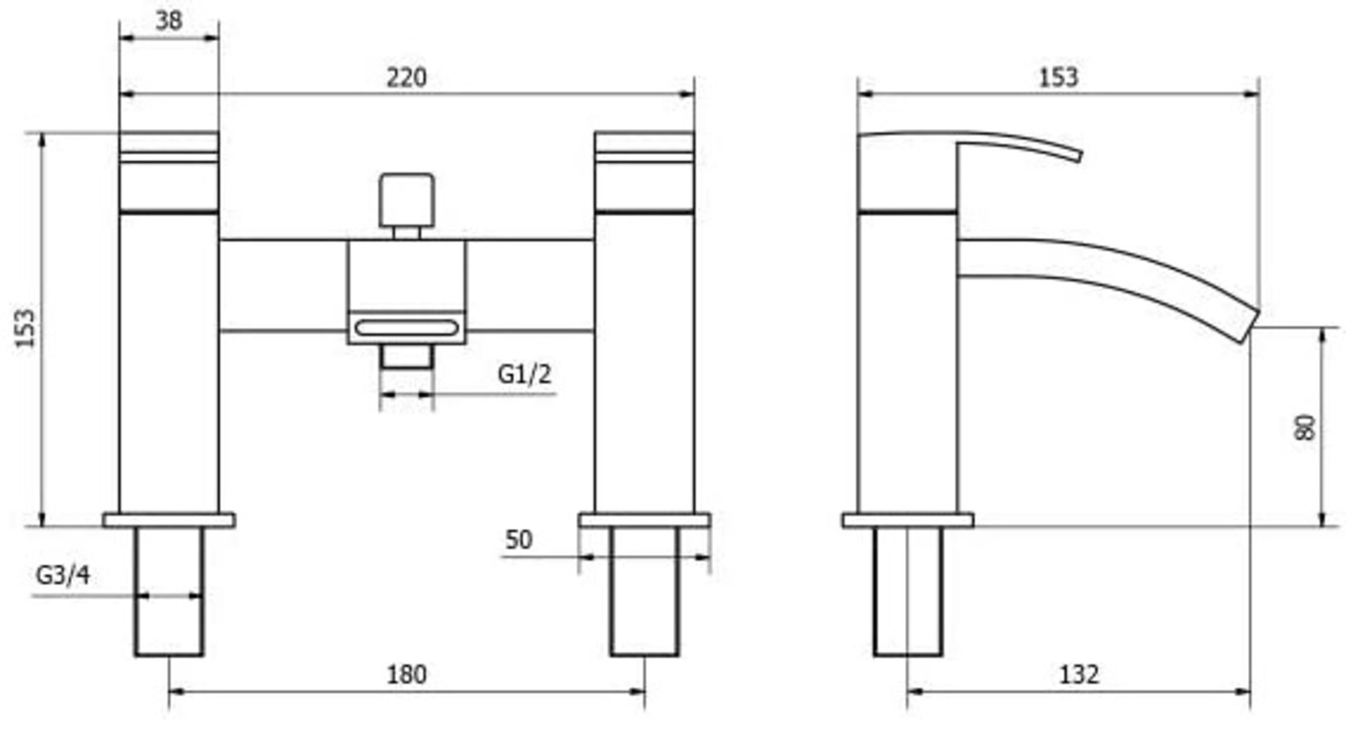 1 x CASSELLIE 'Peak' Modern Deck Mounted Bath Shower Mixer Tap In Chrome - Ref: PEK002 - New & Boxed - Image 2 of 2