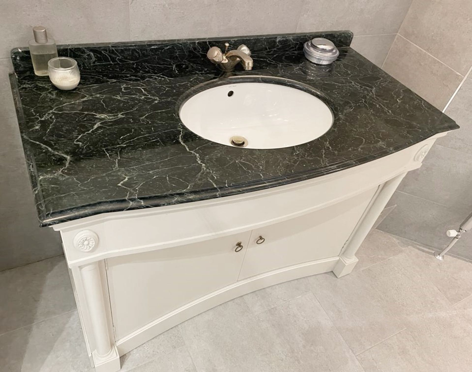 1 x GAMADECOR Luxury Solid Wood, Marble Topped Vanity Unit with a Round Inset Ceramic Sink - - Image 11 of 14