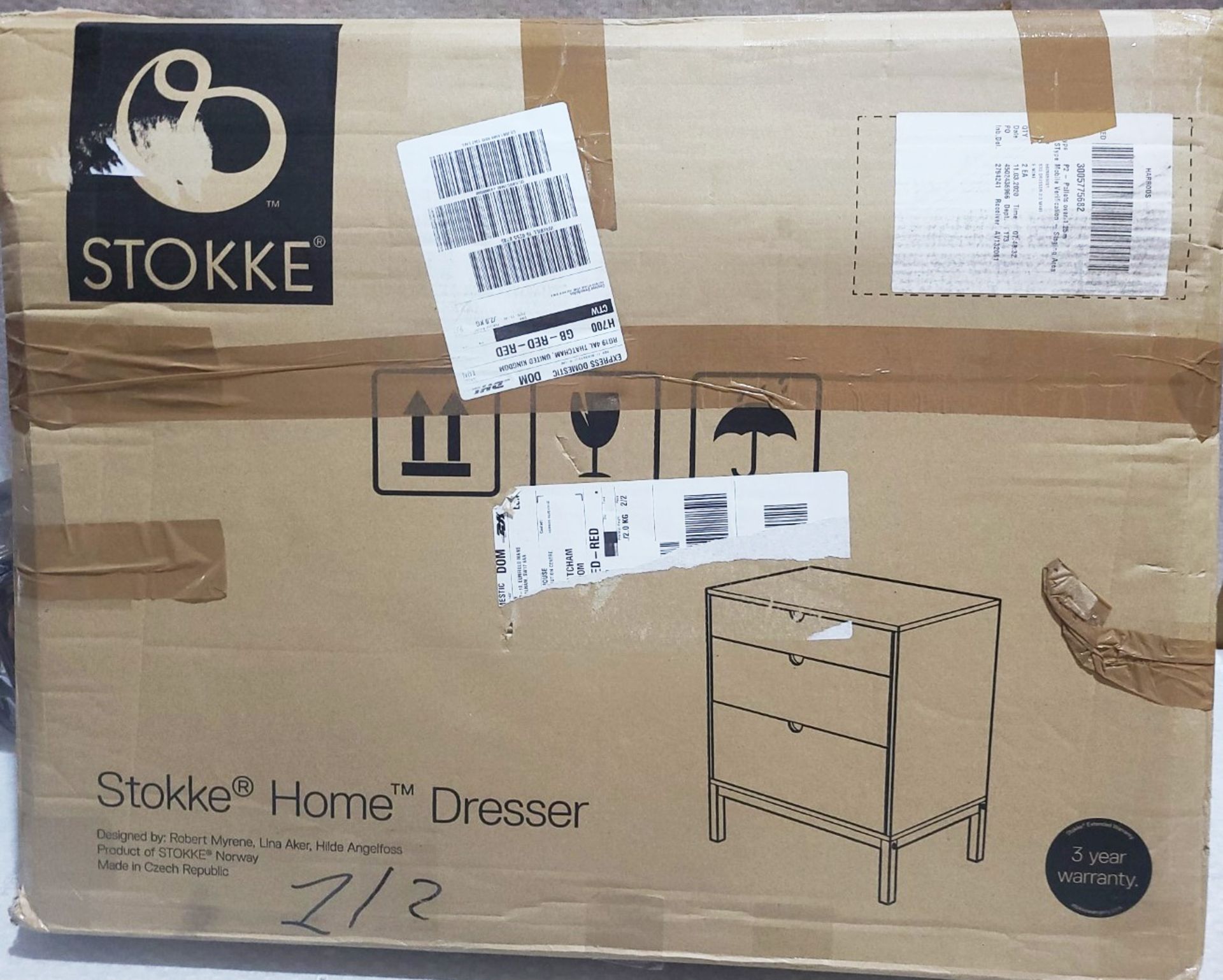 1 x STOKKE White Three Drawer Beechwood And MDF Home Dresser *Comes In 2 Boxes - Image 4 of 5