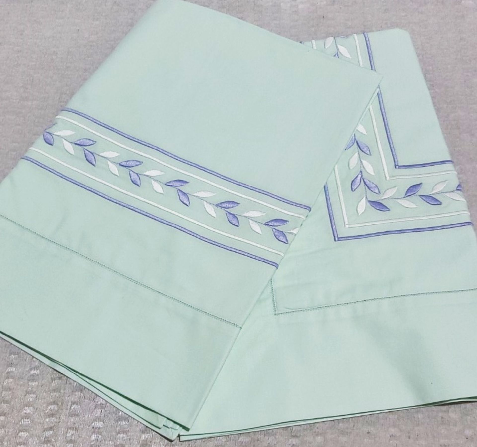 Set of 2 x PRATESI 'Impero' Blue & White Embroidered & Hem Stitched Teal Pillow Shams - Image 3 of 4
