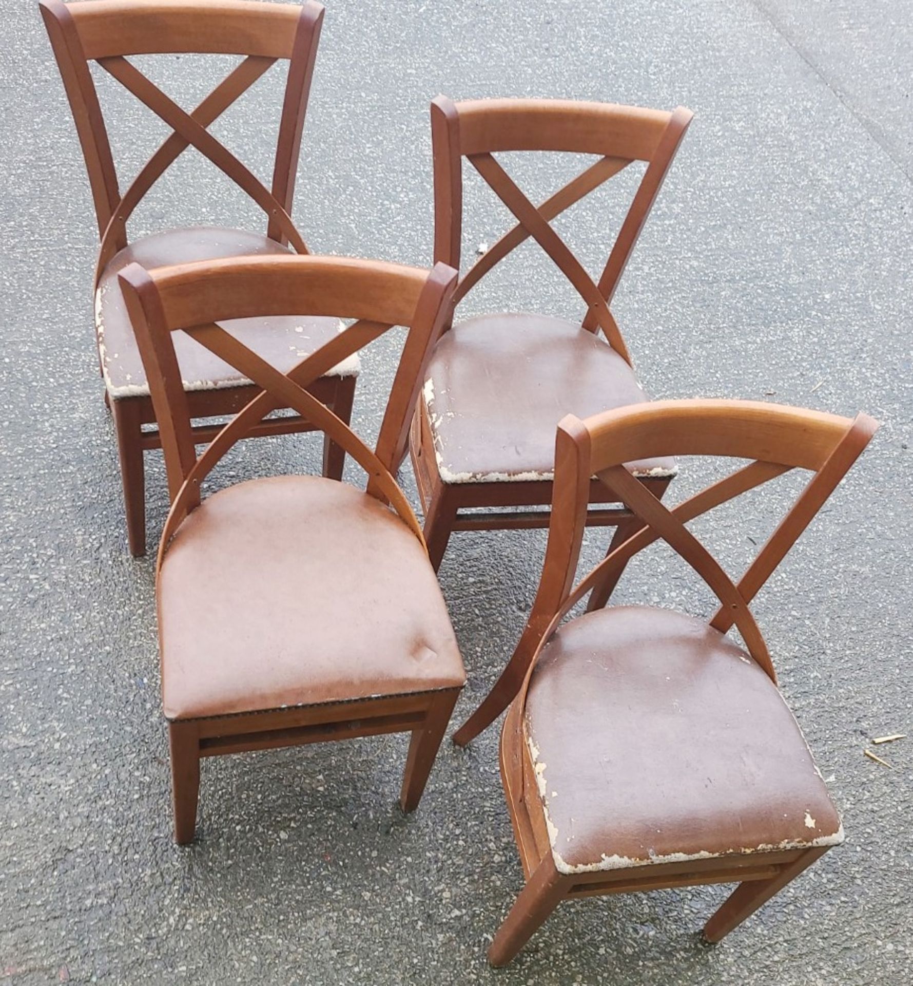 Set Of 4 x 'Leopold' Style Bentwood Side Chair In Walnut Stain & Faux Brown Leather Seat Cushion - Image 4 of 5