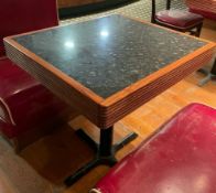 4 x Square Restaurant Dining Tables With Granite Style Surface, Wooden Edging and Cast Iron