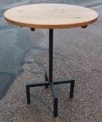 A Pair Of Round Solid Oak Topped Tall Poser Bar Tables - Natural Rustic Knotty Oak Tops With Black