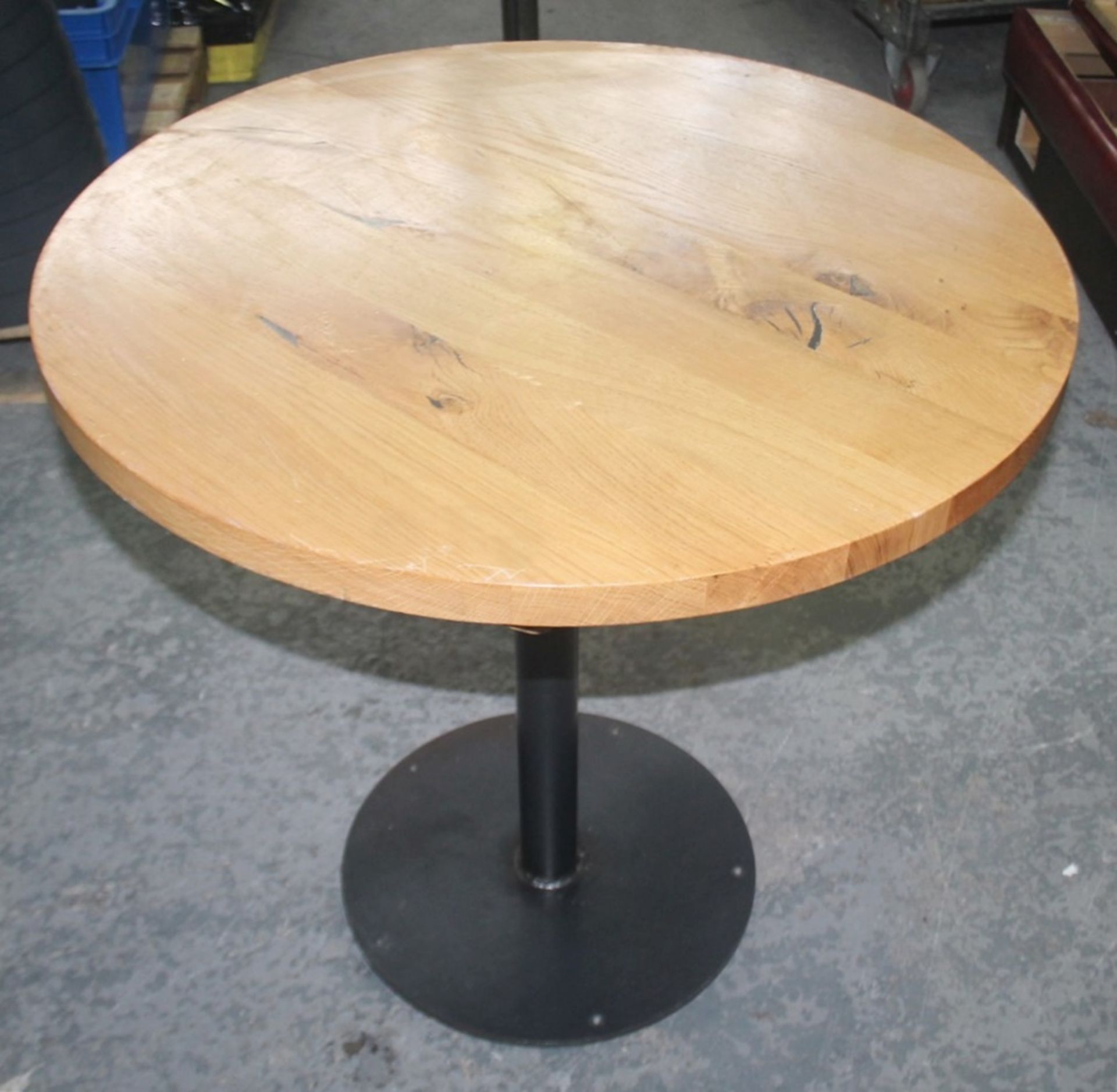 4 x Solid Oak Round Restaurant Dining Tables - Natural Rustic Knotty Oak Tops With Black Cast Iron - Image 2 of 2