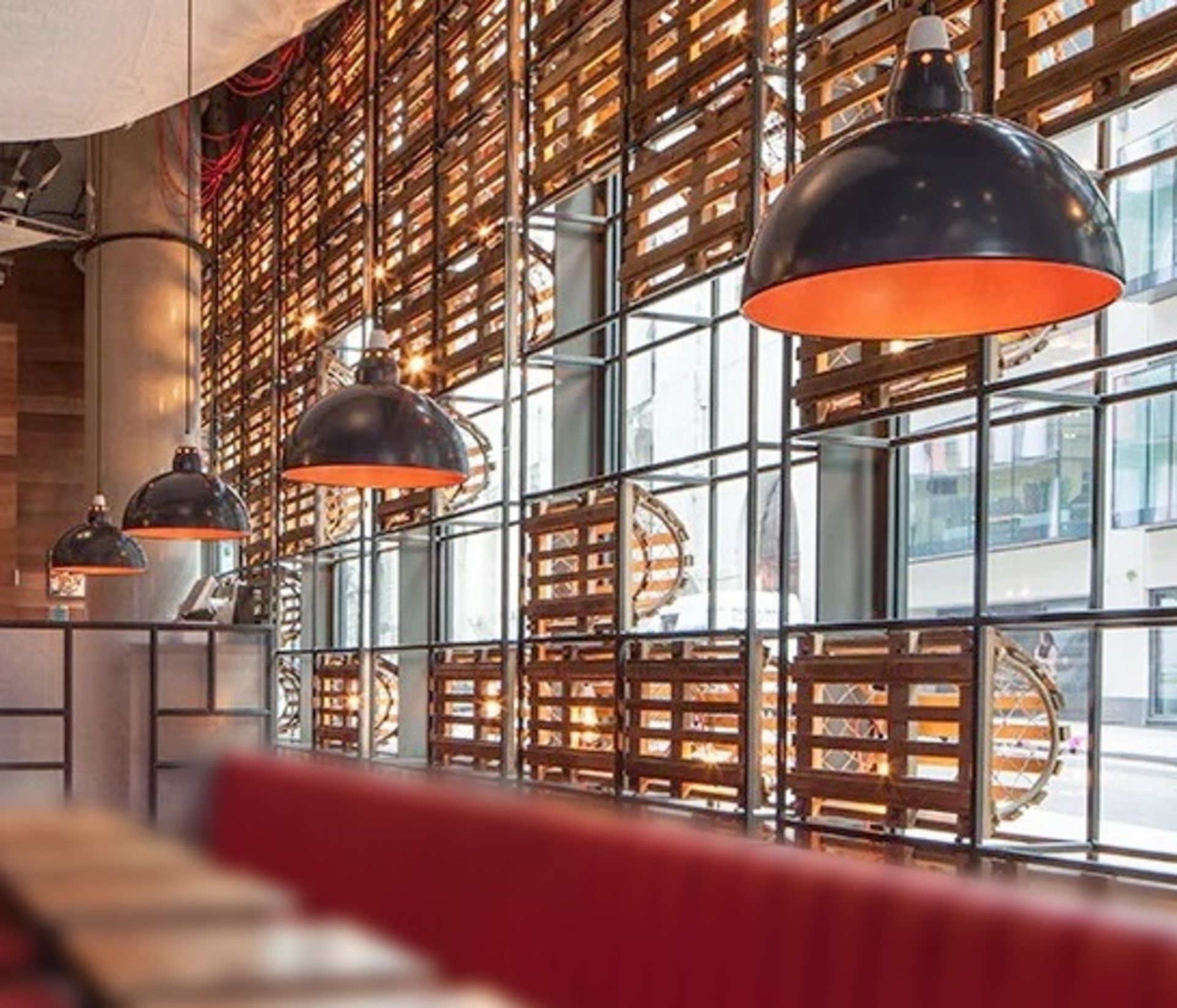 5 x Industrial Style Pendant Lights In Battleship Grey With Copper Painted Interiors - Recently