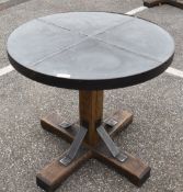 1 x Industrial 80cm Restaurant Table - Stone Style Top With Steel Edging and a Rustic Timber Base