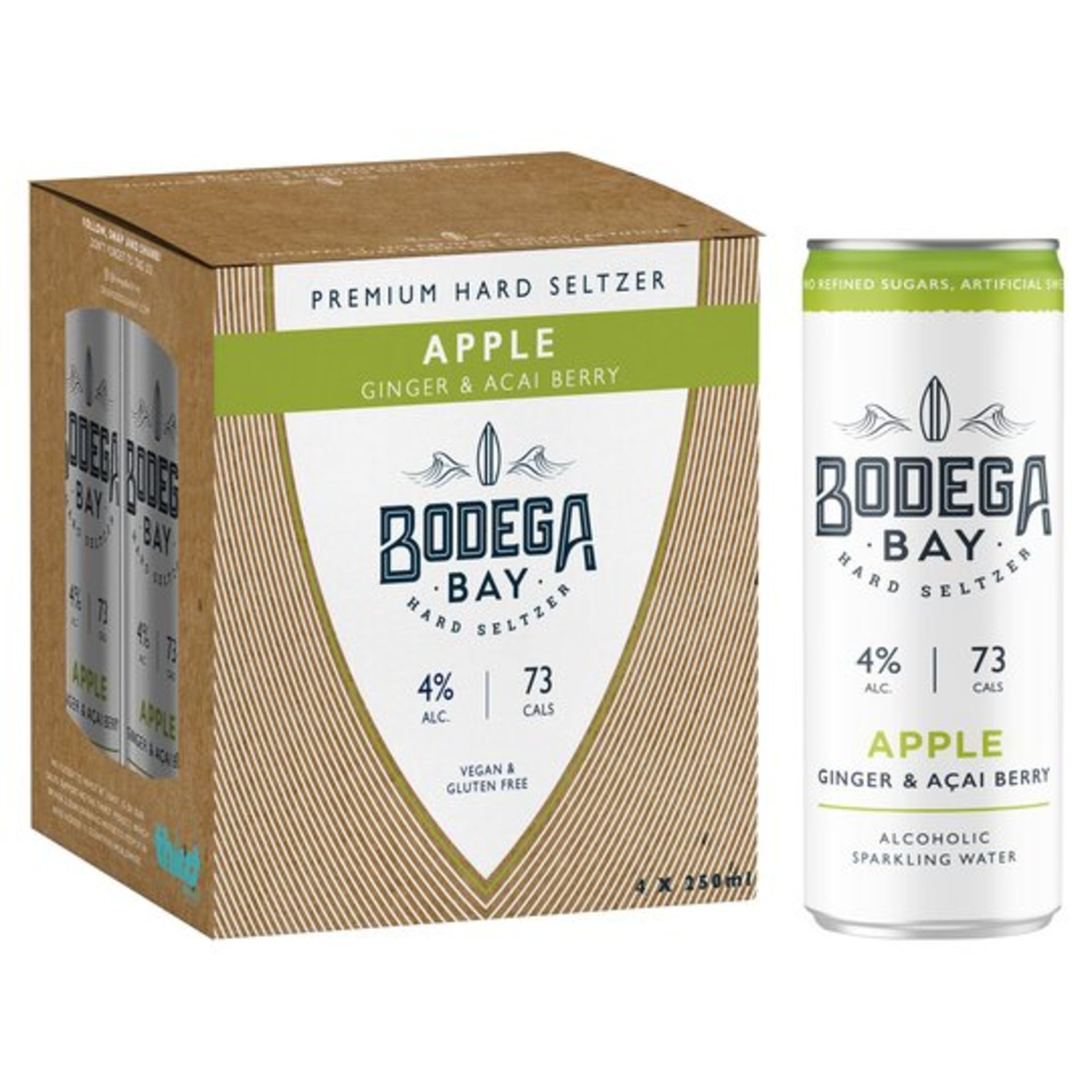 24 x Bodega Bay Hard Seltzer 250ml Alcoholic Sparkling Water Drinks - Apple Ginger & Acai Berry - 4% - Image 4 of 9