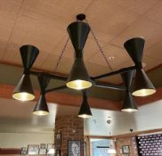 1 x Large and Impressive Commercial 6-Arm Chandelier Light Fitting With A Black & Gold Finish -