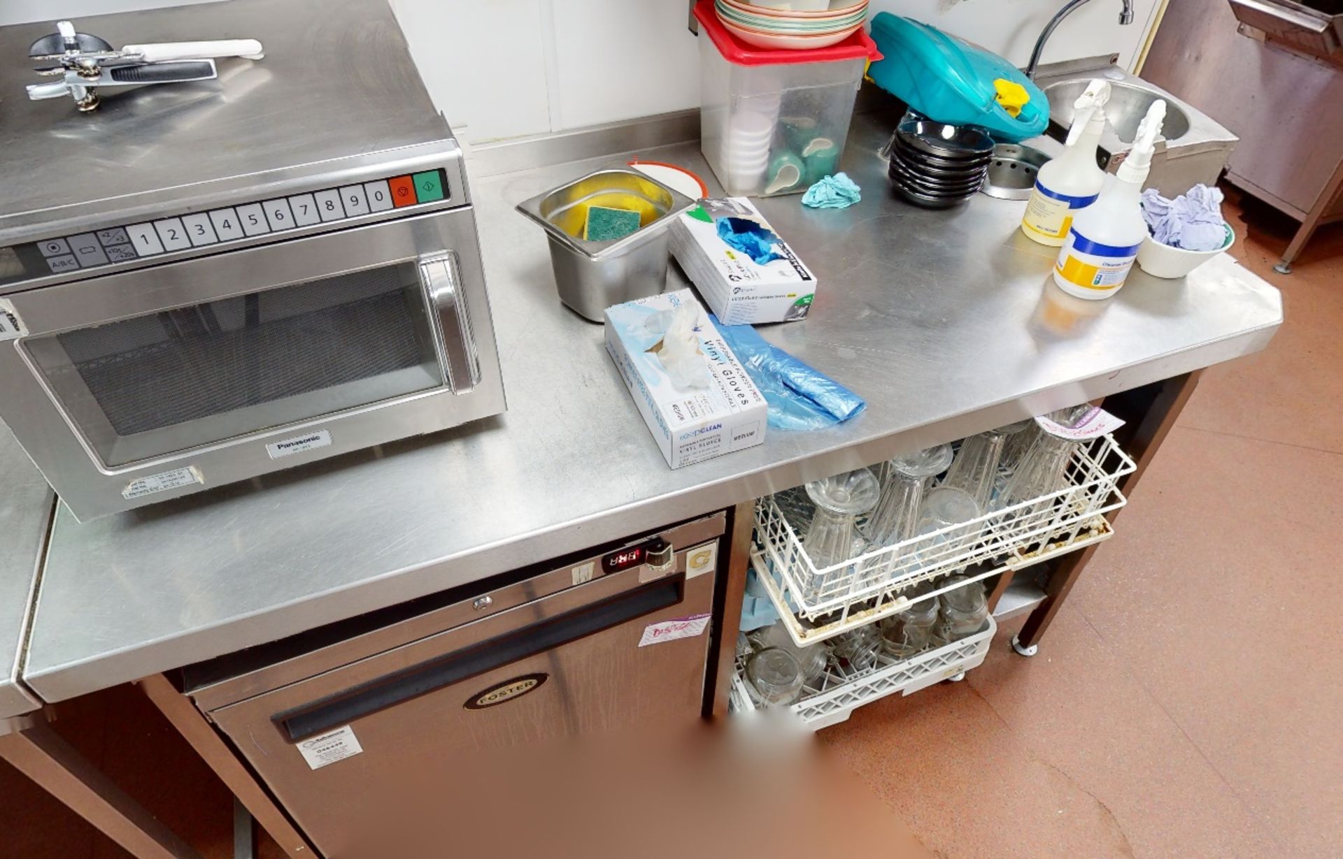 1 x Commercial Stainless Steel Prep Unit With Tray Storage, Narrow Under-shelf, and Upstand