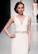 1 x ALAN HANNAH 'Jessica' Designer Crepe Wedding Dress Bridal Gown, With Embellished Belt - Made