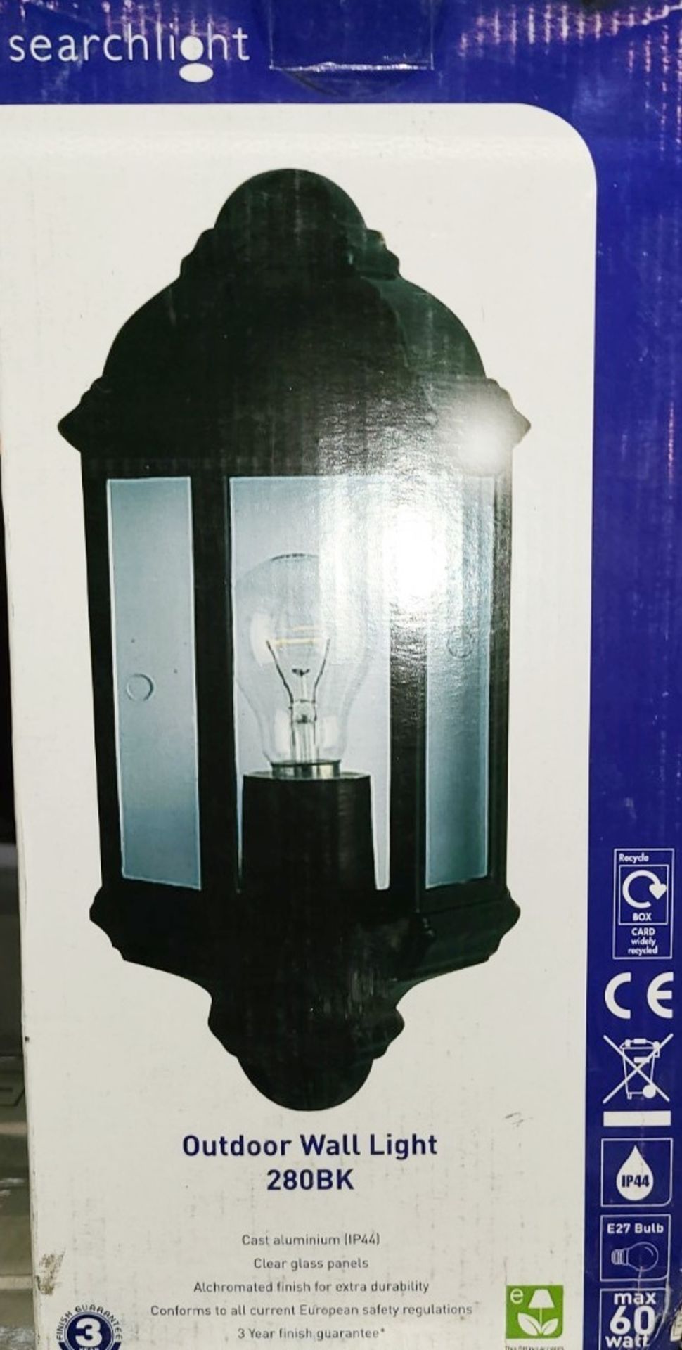 1 x SEARCHLIGHT Outdoor Wall Light Cast Aluminium Half Lantern Design Finished In Black 280BK