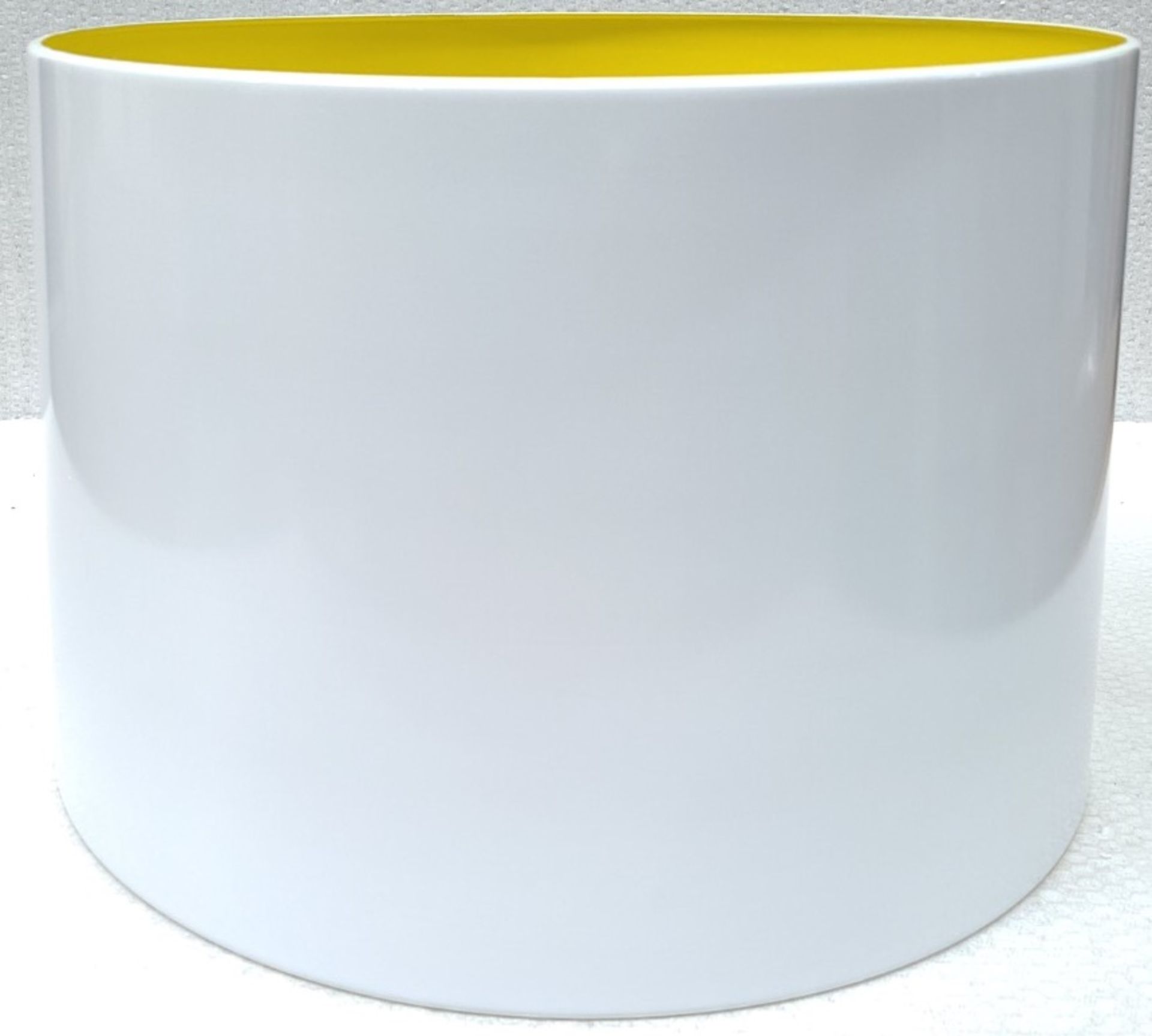 1 x BLUESUNTREE Scandi Metal White Pendant Drum Lamp Shape With Bright Yellow Interior 50cm - Image 3 of 5