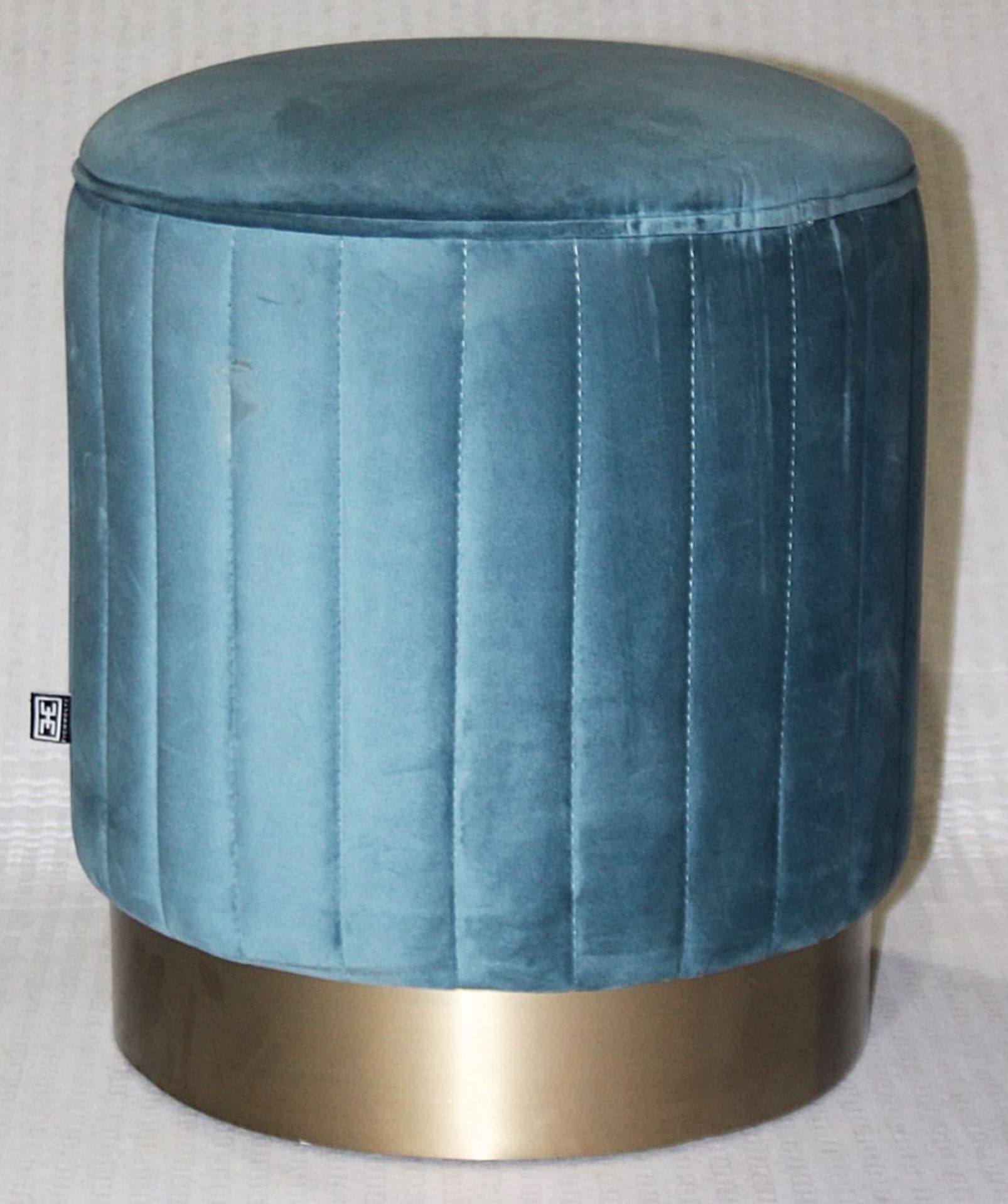 1 x EICHHOLTZ 'Allegra' Luxury Teal Velvet Vanity Stool, With A Brass Base - Original Price £850.00 - Image 5 of 9