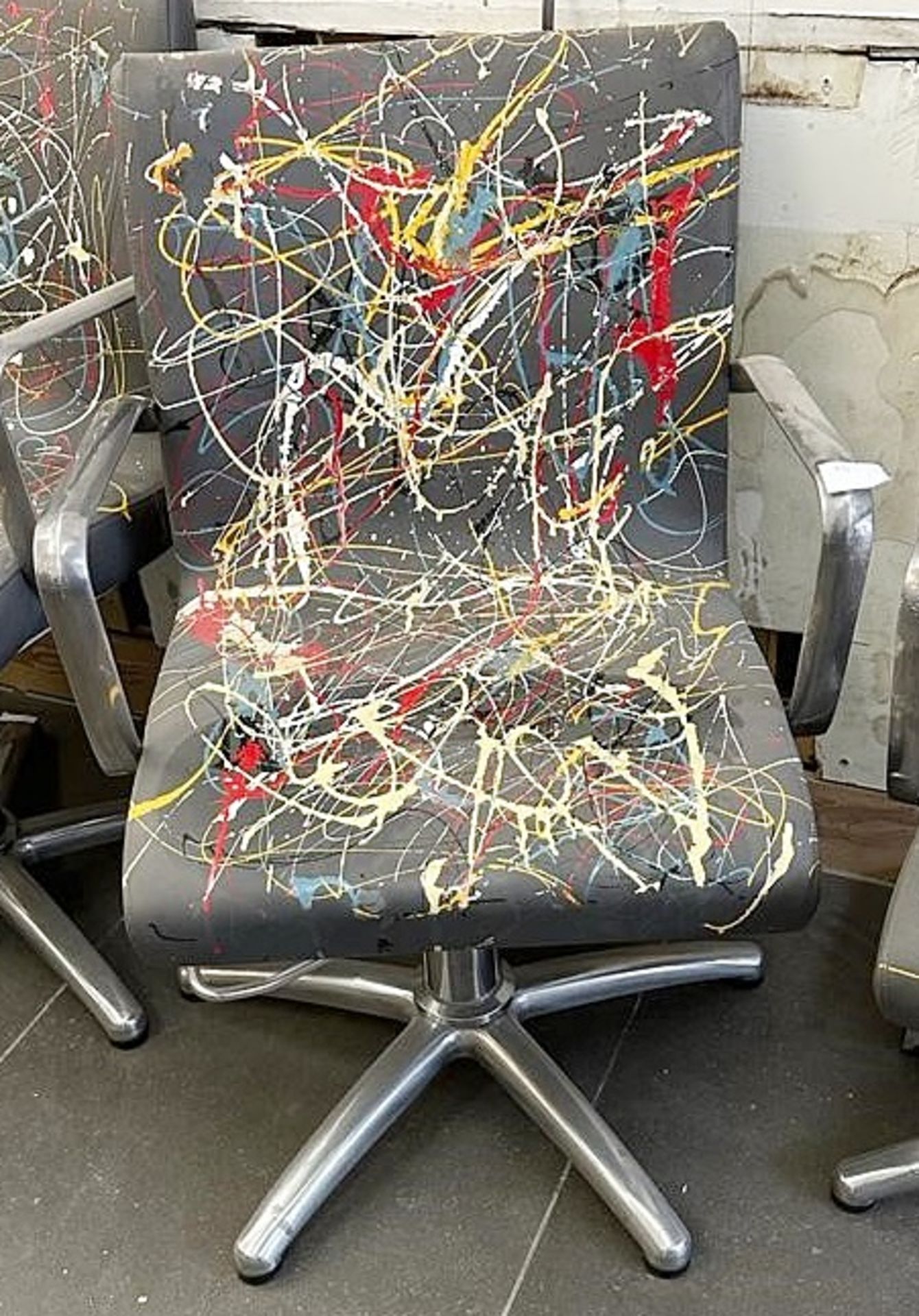 1 x REM Leather Stylist Chair Featuring Especially Commissioned Abstract Paintwork By A Renowned