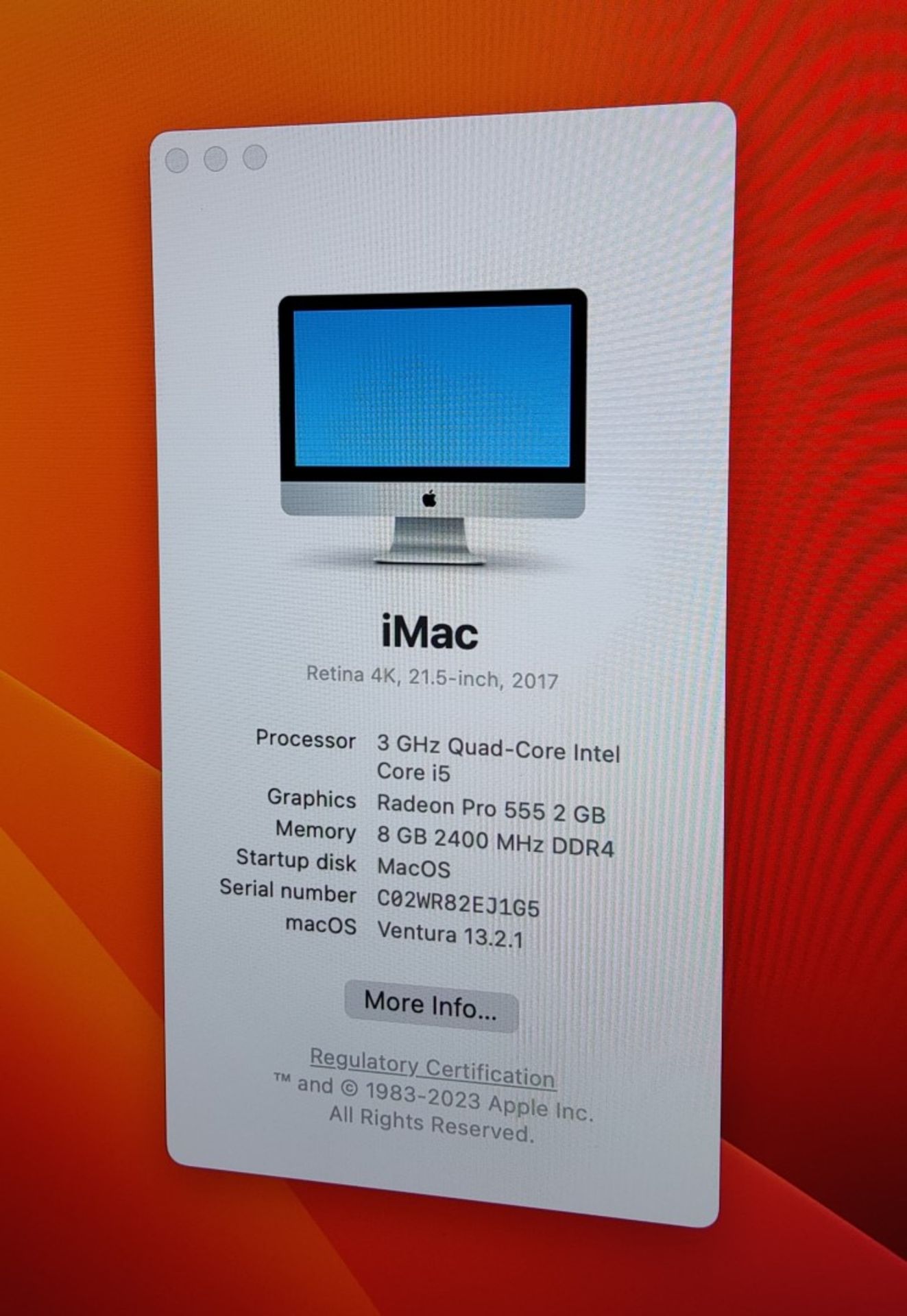 1 x Apple iMac 2017 4K 21.5" Retina, Ventura OS, Intel i5 Quad, 8gb DDR4, 1000gb SSD, Radeon Pro 555 - Image 11 of 11