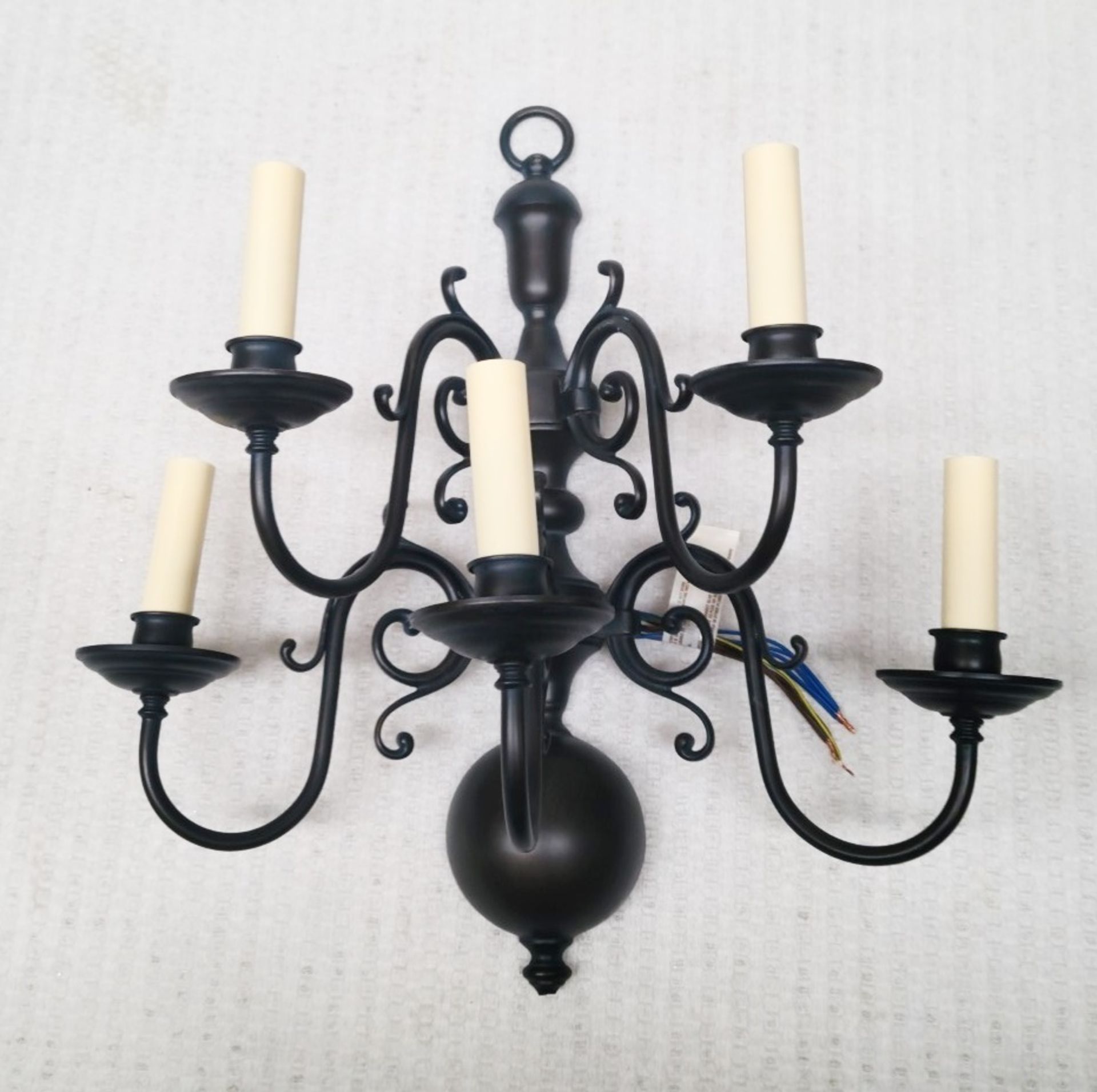 1 x CHELSOM Flemish Style 5 Light Dark Bronze Wall Sconce, With Outswept Curling Arms & Drip Pans