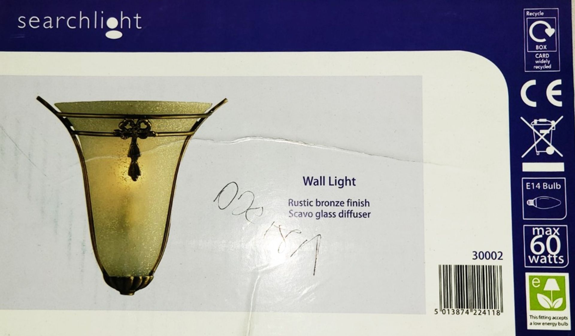 1 x SEARCHLIGHT Single Wall Light Rustic Bronze With A Scavo Glass Diffuser Shade 28cm
