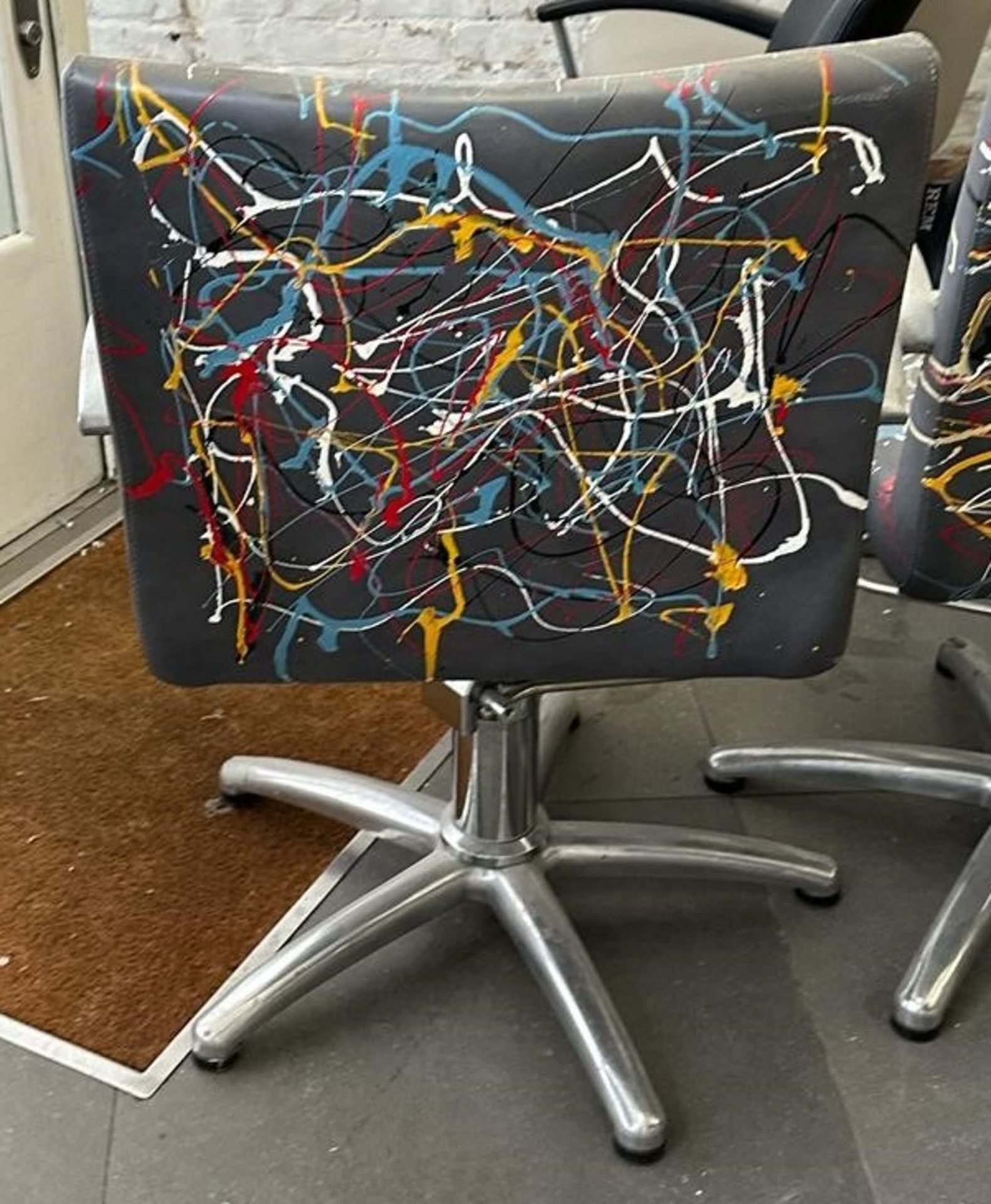 1 x REM Leather Stylist Chair Featuring Especially Commissioned Abstract Paintwork By A Renowned - Image 2 of 7