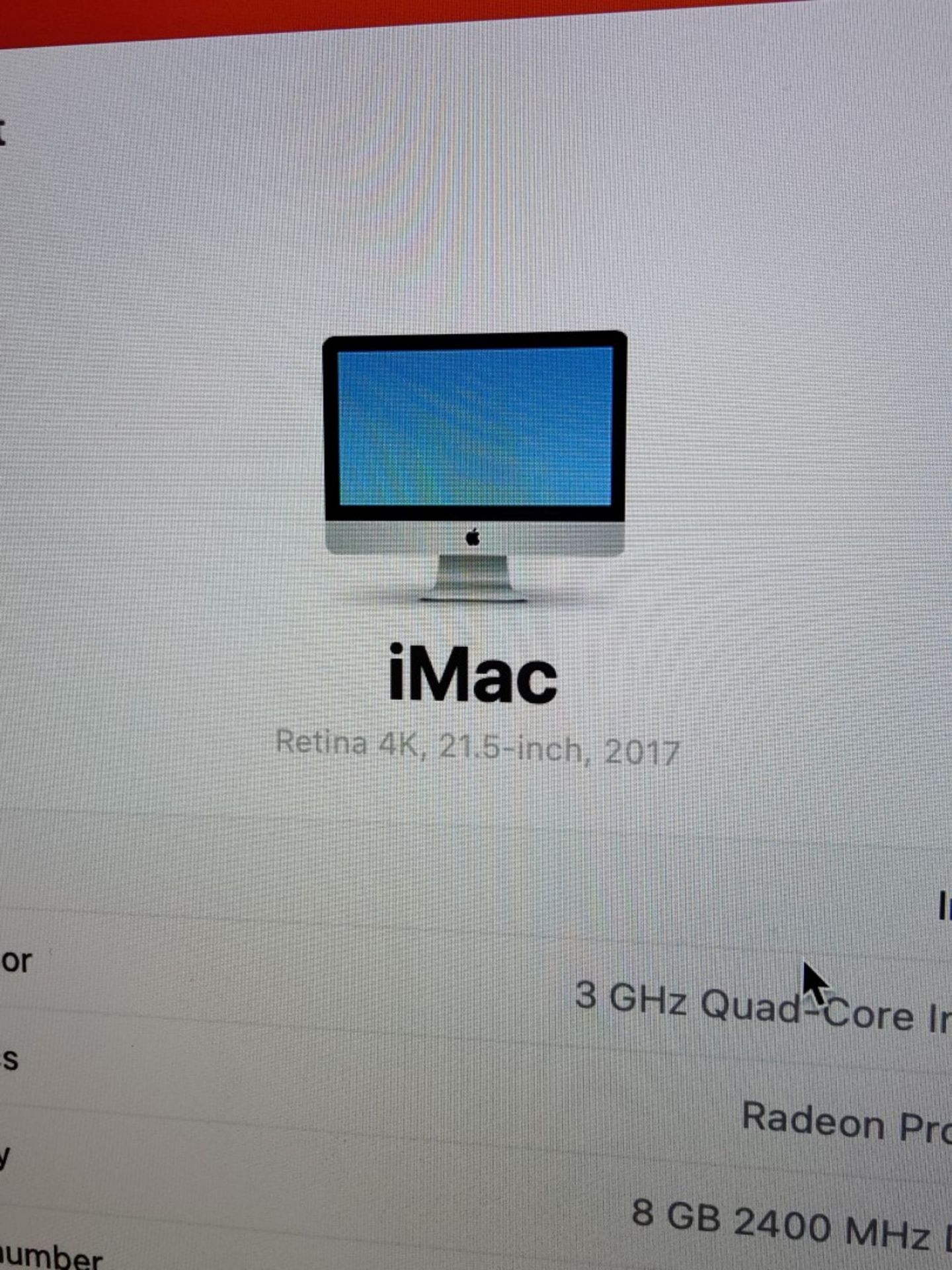 1 x Apple iMac 2017 4K 21.5" Retina, Ventura OS, Intel i5 Quad, 8gb DDR4, 1000gb SSD, Radeon Pro 555 - Image 10 of 11