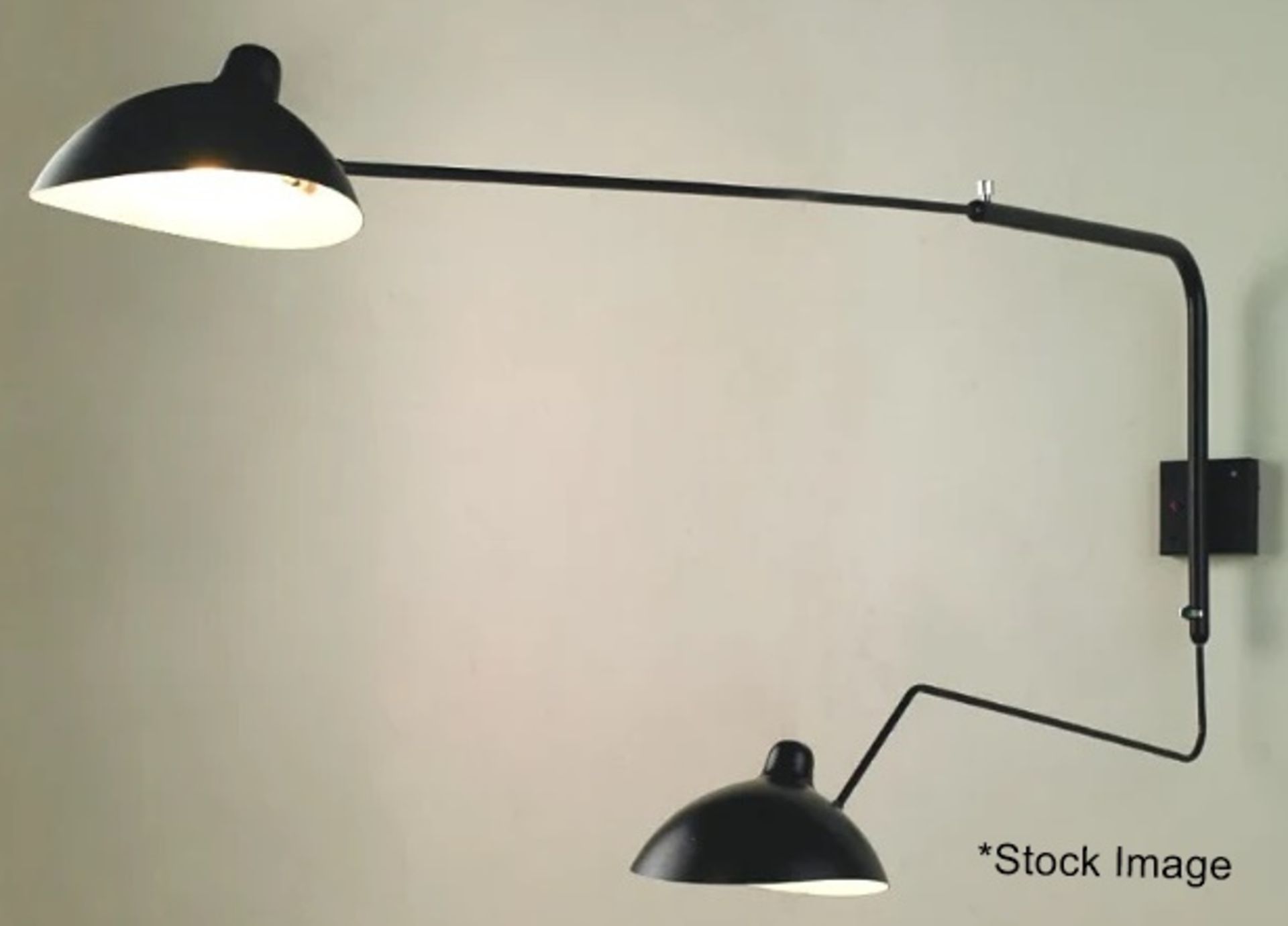 1 x BLUESUNTREE 'Serge Mouille' Style Black Two Arm Rotating Steel Wall Lamp - Image 7 of 9