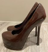 1 x Pair Of Genuine YSL High Heel Shoes In Brown - Size: 36 - Preowned in Good Condition - Ref: LOT4