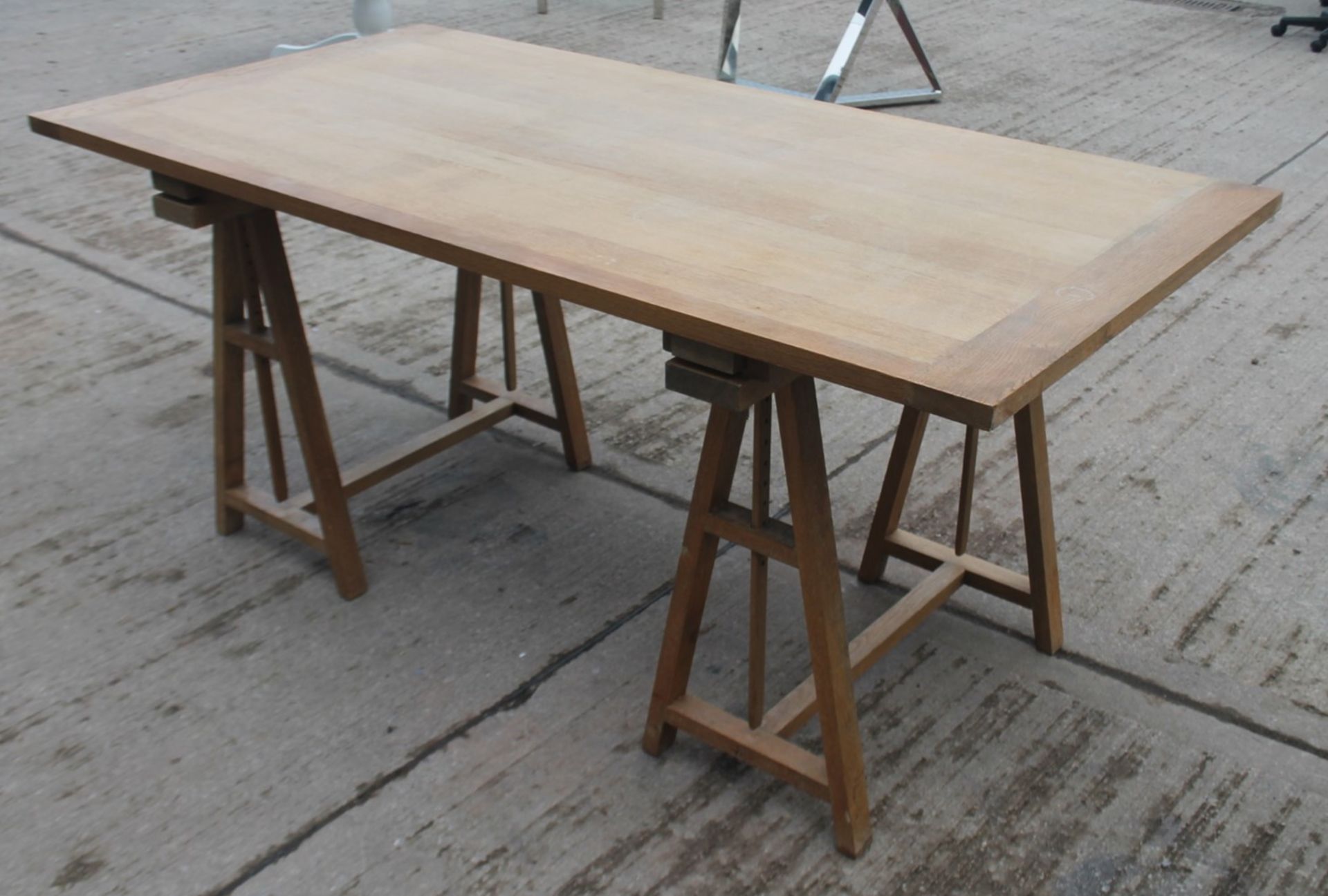 1 x Solid Wood Trestle Dining Table - Recently Relocated From An Exclusive Property - RRP £750.00