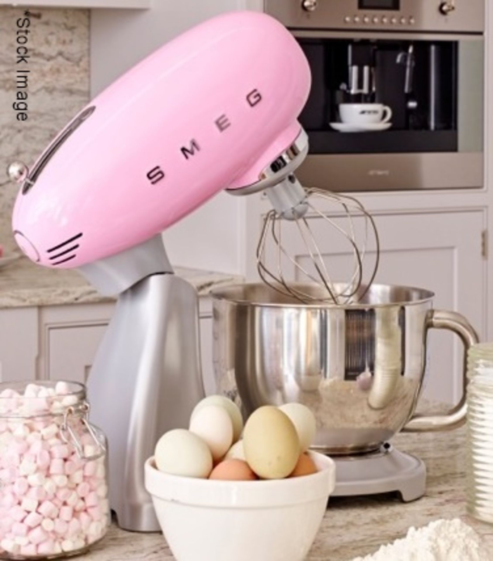 1 x SMEG 50's Retro Stand Mixer In Pink With 4.8 Litre Bowl And Accessories - RRP £499.00