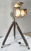 1 x Freestanding Spotlight Lamp With Wood Tripod - 90cm Tall - From An Exclusive Property - NO VAT