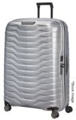1 x SAMSONITE 'Proxis' Lightweight, Hard-Wearing, 4-Wheel, 81cm Large Silver Suitcase - RRP £429.00