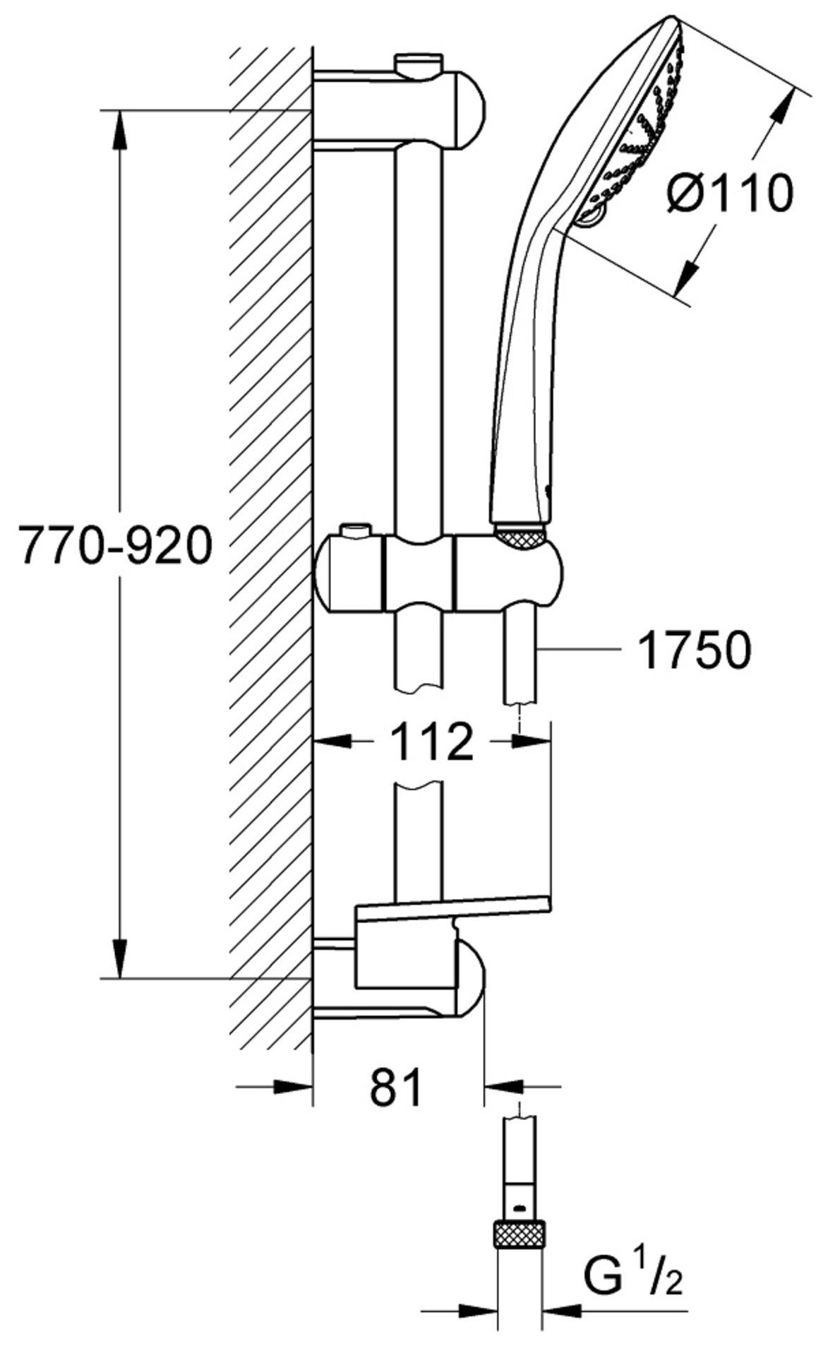 1 x GROHE 'Euphoria' 110 Massage Shower Rail Set 3 Sprays, With A Chrome Finish - Ref: 27226DC1 - - Image 2 of 2