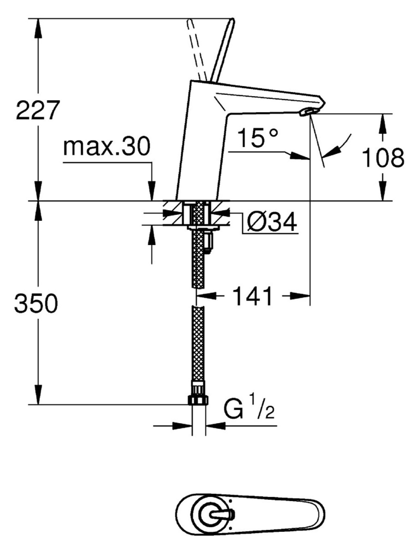 1 x GROHE 'Eurodisc' Joystick Single-lever Basin Mixer 1/2″ M-size - Ref: 23439000 - New & Boxed - Image 3 of 3
