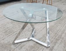 1 x Glass Topped Round Dining Tables With Angled Chrome Base - Dimensions: Ø120 x H75cm