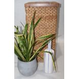 3 x Assorted Display Items Including Woven Plant Stand, Pot, And Bottle
