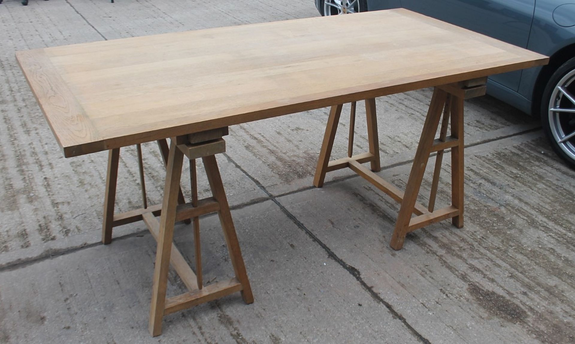 1 x Solid Wood Trestle Dining Table - Recently Relocated From An Exclusive Property - RRP £750.00 - Image 2 of 10