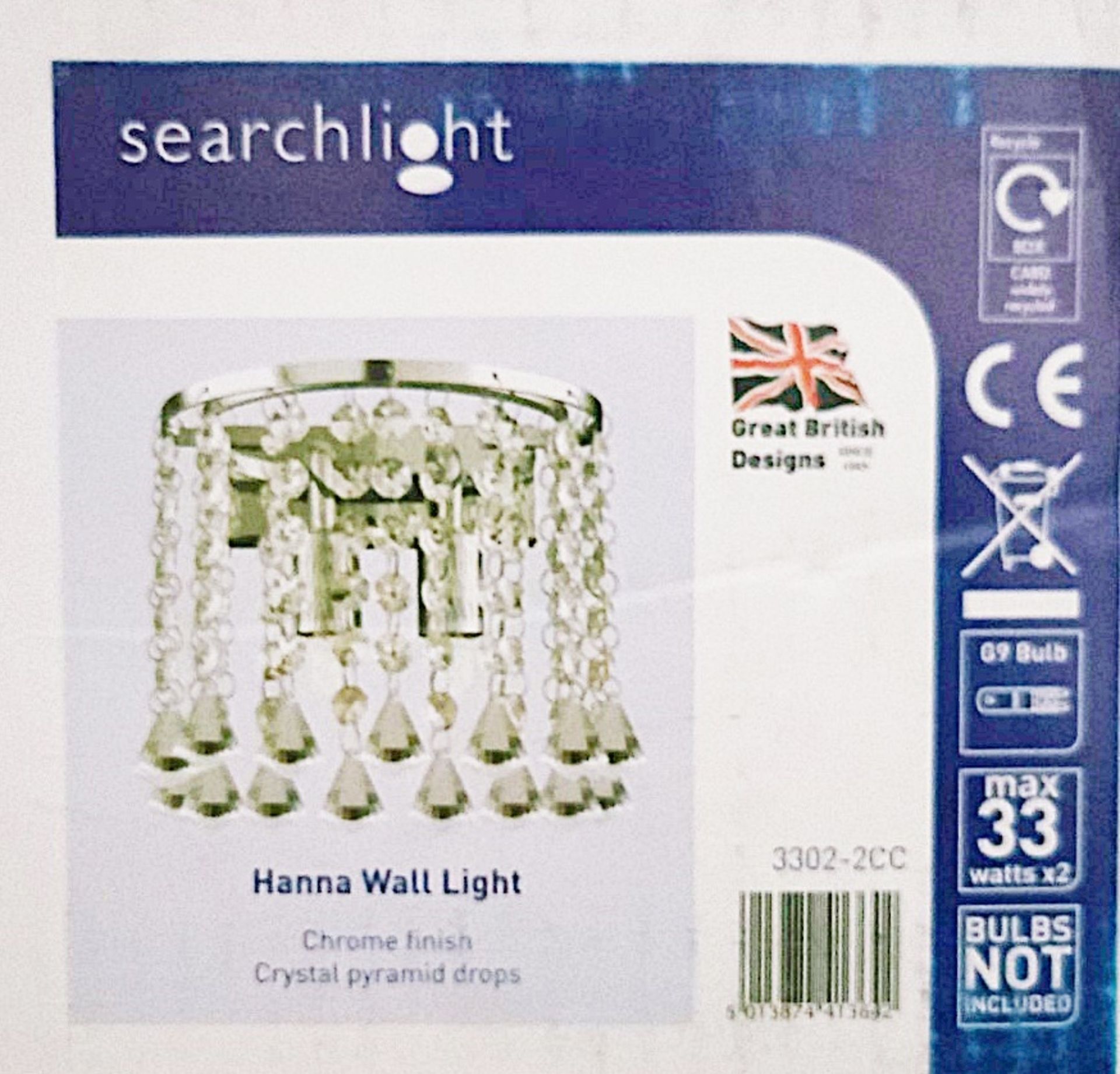 1 x SEARCHLIGHT Hanna 3 light Chrome With Clear Glass Crystal Wall Light W/ Diamond Shaped Crystal - Image 2 of 2