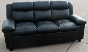 1 x 3-Seater Sofa, Upholstered In A Premium Black Faux Leather - From An Exclusive Property - No VAT