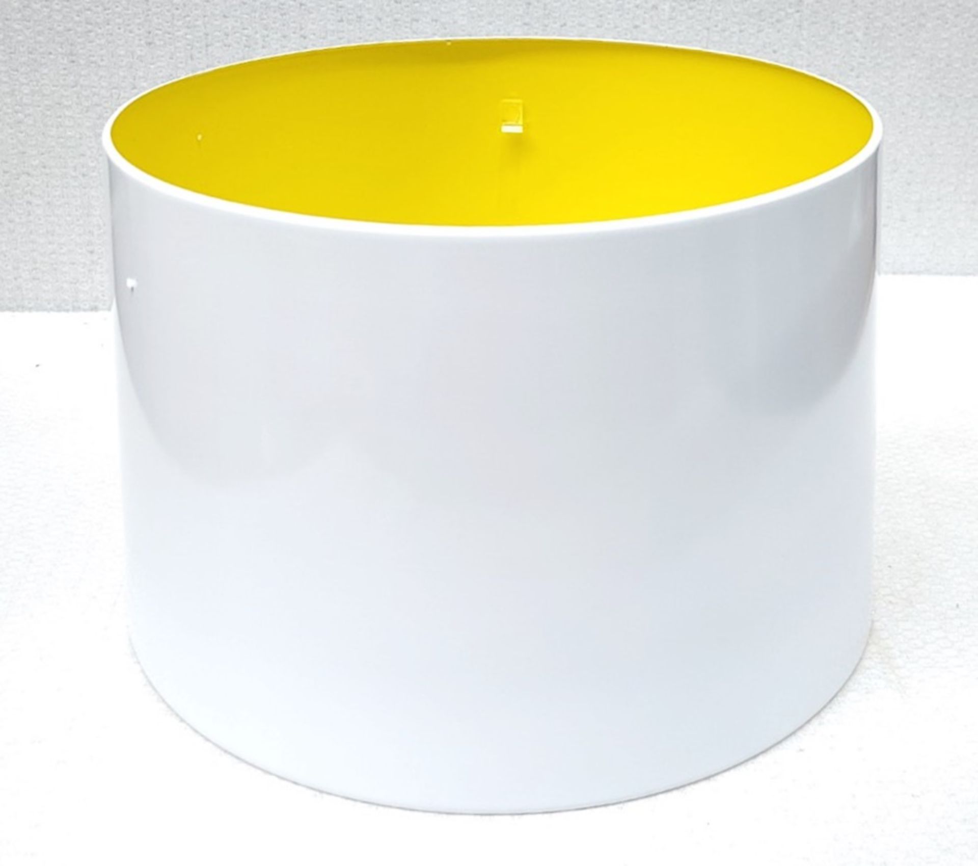 1 x BLUESUNTREE Scandi Metal White Pendant Drum Lamp Shape With Bright Yellow Interior 50cm - Image 5 of 5