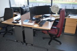 2 x Curved Office Desks With 3 Drawer Pedestals - 180 x 120 cms - Contents NOT Included
