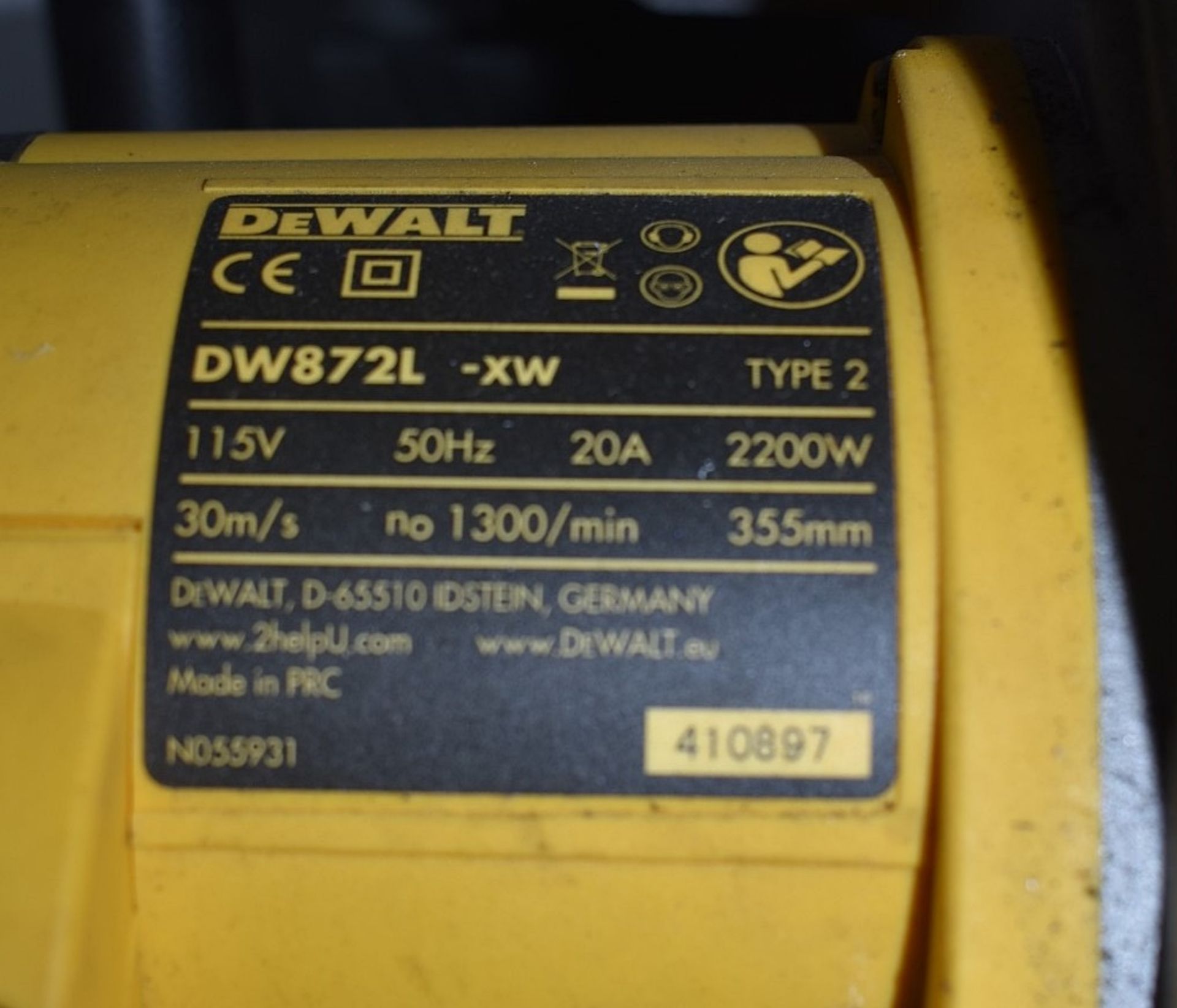 1 x DEWALT DW872L-XW Metal Cutting Chopsaw - Original RRP £499.99 - 2200W 355MM 110V- Ref: DS7525 - Image 4 of 5