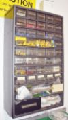 1 x Wall Mounted Organiser With 44 Compartments & Contents - Crimp Terminals, Fuses, Bulbs and More