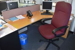 2 x Curved Office Desks With 3 Drawer Pedestals and Chairs - 180x120cms - Contents NOT included