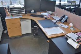 2 x Curved Office Desks With 3 Drawer Pedestals - 180 x 120 cms - Contents NOT Included